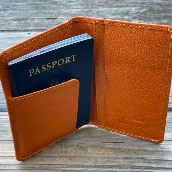 Leather Passport Holder Handmade Mustard Genuine Leather Bi Fold Travel Wallet - Picture 1 of 12